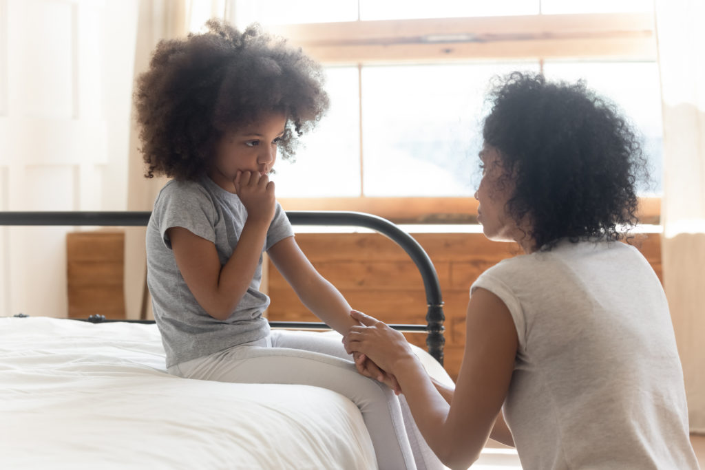 CaringWorriedAfricanAmericanMotherHoldingHandOfSadLittle PACT